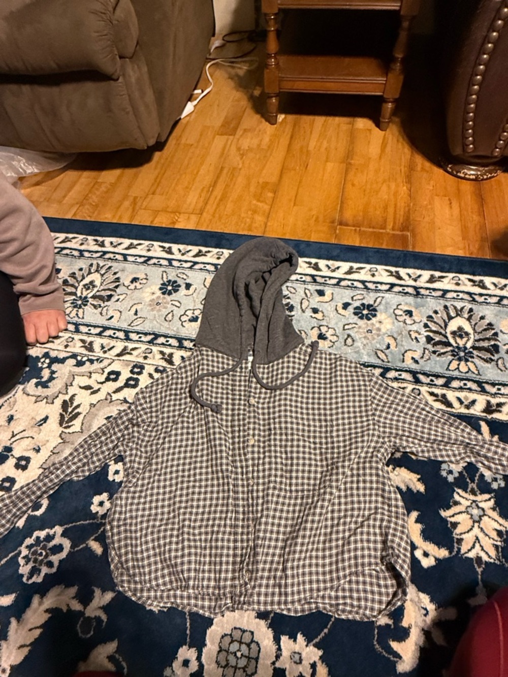 American Eagle Outfitters Gray Plaid Lined Hoodie